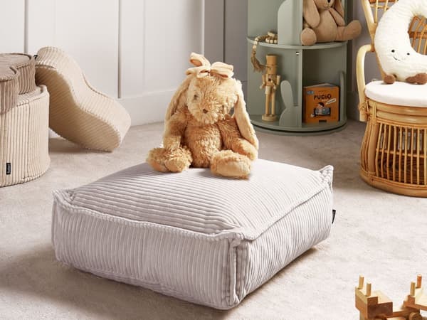 Golvdyna Ljusbeige Bomull 55 x 55 x 20 cm Fyrkantig Tyg Sammet Struktur Ribbad Manchester Sittpuff