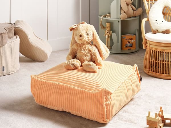 Golvdyna Persikorosa Bomull 55 x 55 x 20 cm Fyrkantig Tyg Sammet Struktur Ribbad Manchester Sittpuff