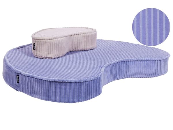 Golvdyna Lila och Beige Bomull 90 x 75 x 10 cm Bönformad Tyg Sammetsstruktur Ribbad Sittpuff
