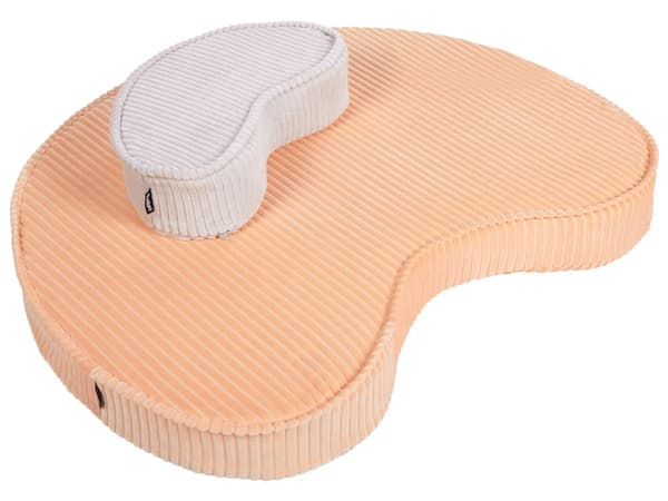 Golvdyna Persikorosa och Vit Bomull 90 x 75 x 10 cm Bönformad Tyg Sammetsstruktur Ribbad Sittpuff