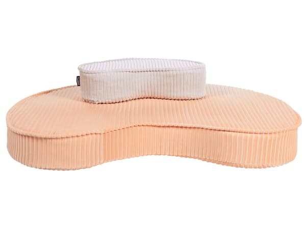 Golvdyna Persikorosa och Vit Bomull 90 x 75 x 10 cm Bönformad Tyg Sammetsstruktur Ribbad Sittpuff