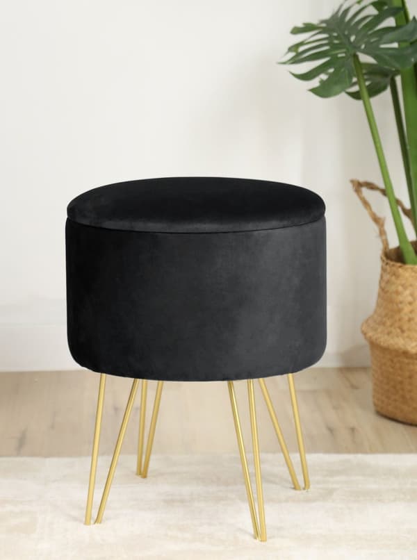 Puf med opbevaringsrum i velour LILI Sort