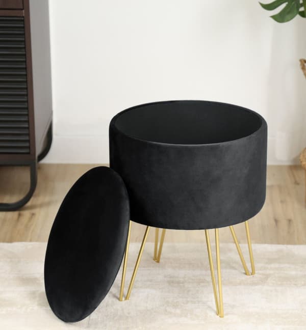 Puf med opbevaringsrum i velour LILI Sort