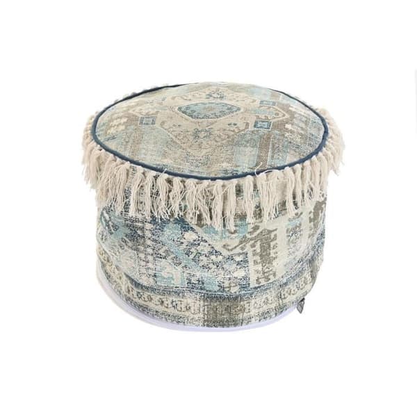 golvkudde beige blå brun polyester bomull arabisk lugg (40 x 40 x 40 cm)