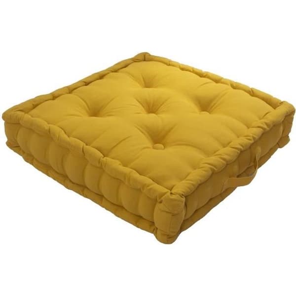 Golvpuff - Senap - 50 x 50 cm - 100 % bomull - Bekväm - Transporthandtag