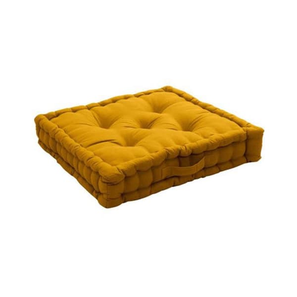 Golvpuff - Senap - 50 x 50 cm - 100 % bomull - Bekväm - Transporthandtag
