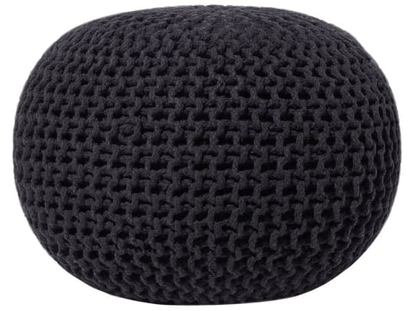 Sittpuff Ottoman Svart 50 x 35 cm Bomull Fyllning Rund Fotpall