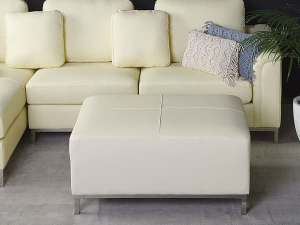 Ottoman Beige Äkta läder Stoppad Fotpall Rektangulär Minimalistisk Modern