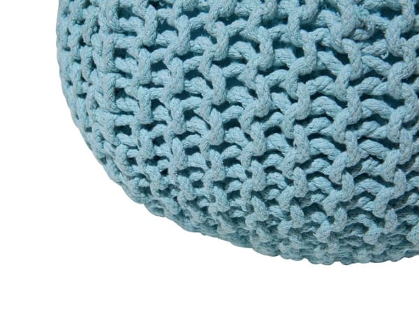 Puff Ottoman Ljusblå Stickad bomull EPS-pärlor Fyllning Rund Liten fotpall 40 x 25 cm