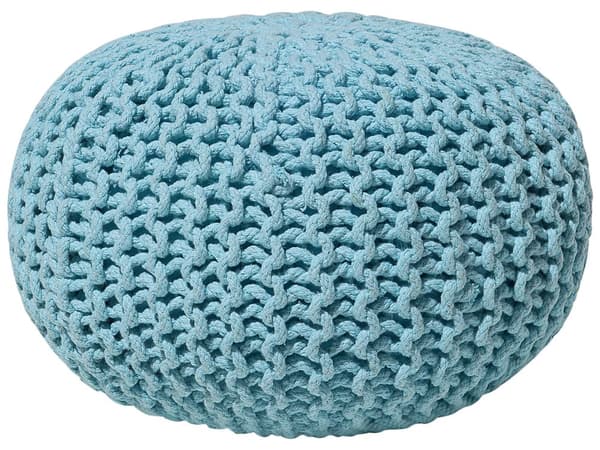 Puff Ottoman Ljusblå Stickad bomull EPS-pärlor Fyllning Rund Liten fotpall 40 x 25 cm