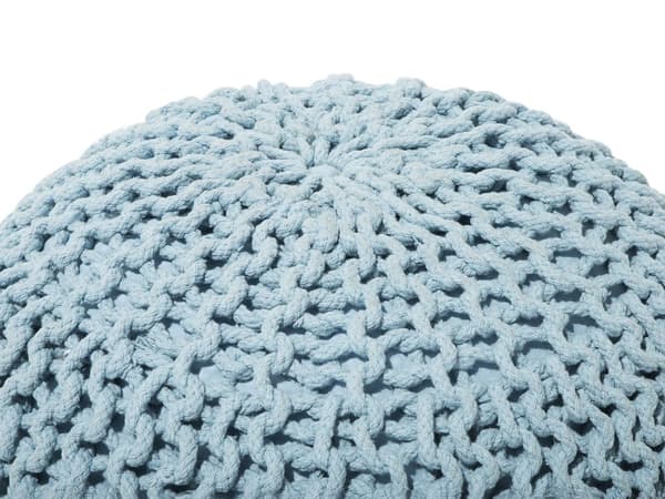 Puff Ottoman Ljusblå Stickad bomull EPS-pärlor Fyllning Rund Liten fotpall 50 x 35 cm