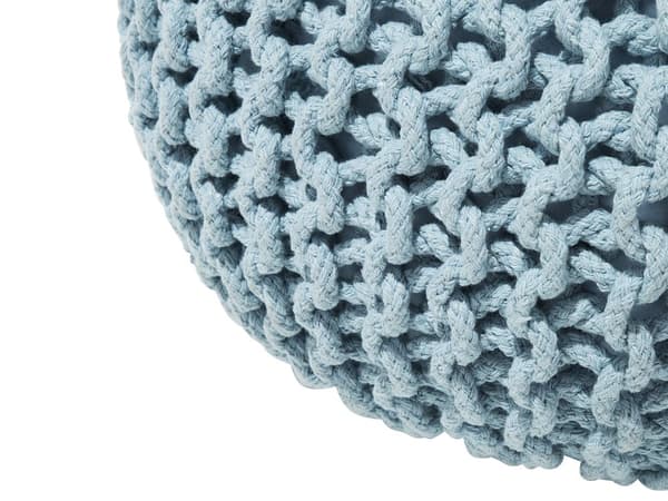 Puff Ottoman Ljusblå Stickad bomull EPS-pärlor Fyllning Rund Liten fotpall 50 x 35 cm