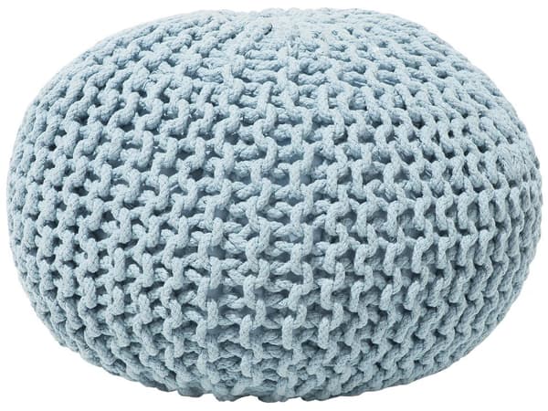 Puff Ottoman Ljusblå Stickad bomull EPS-pärlor Fyllning Rund Liten fotpall 50 x 35 cm