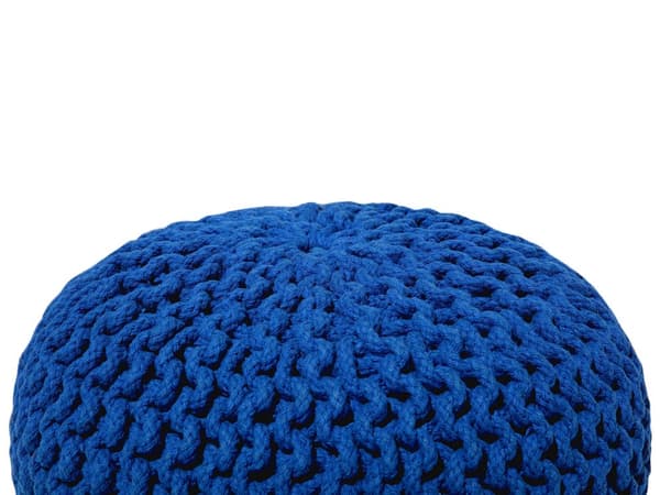 Puff Ottoman Mörkblå Stickad bomull EPS-pärlor Fyllning Rund Liten fotpall 40 x 25 cm