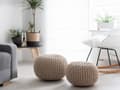 Miniatyrbild 2 av 6: Puff Ottoman Beige Stickad bomull EPS-pärlor Fyllning Rund Liten fotpall 40 x 25 cm