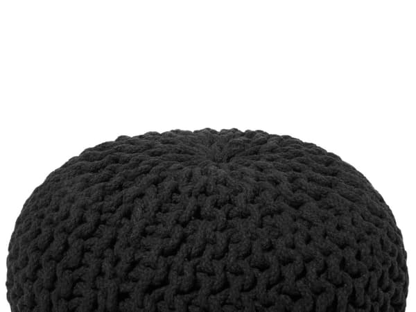 Puff Ottoman Svart Stickad bomull EPS-pärlor Fyllning Rund Liten fotpall 40 x 25 cm