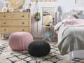Miniatyrbild 2 av 6: Puff Ottoman Svart Stickad bomull EPS-pärlor Fyllning Rund Liten fotpall 40 x 25 cm