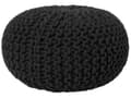 Miniatyrbild 1 av 6: Puff Ottoman Svart Stickad bomull EPS-pärlor Fyllning Rund Liten fotpall 40 x 25 cm