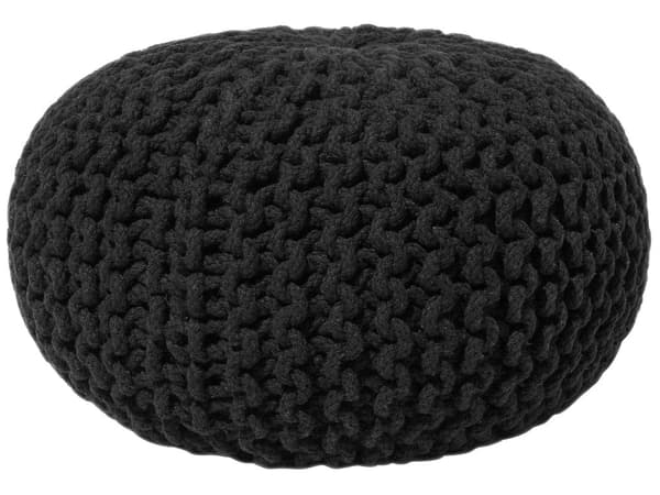 Puff Ottoman Svart Stickad bomull EPS-pärlor Fyllning Rund Liten fotpall 40 x 25 cm