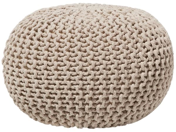 Sittpuff Ottoman Beige 50 x 35 cm Bomull Fyllning Rund Fotpall