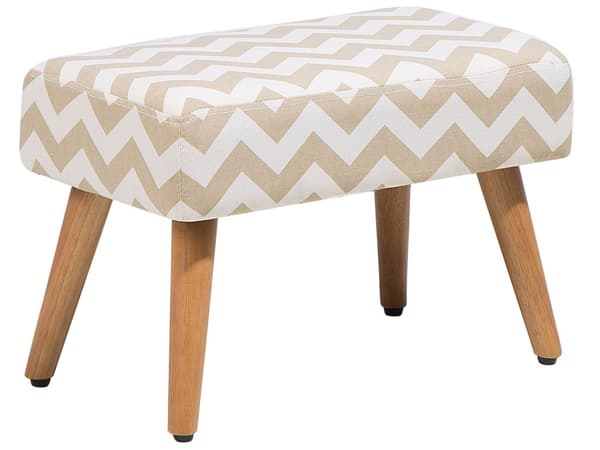 Jakkara beige 50 x 35 x 30 cm puuvilla kumipuujalat suorakulmio siksak-kuvio kevyt skandinaavinen