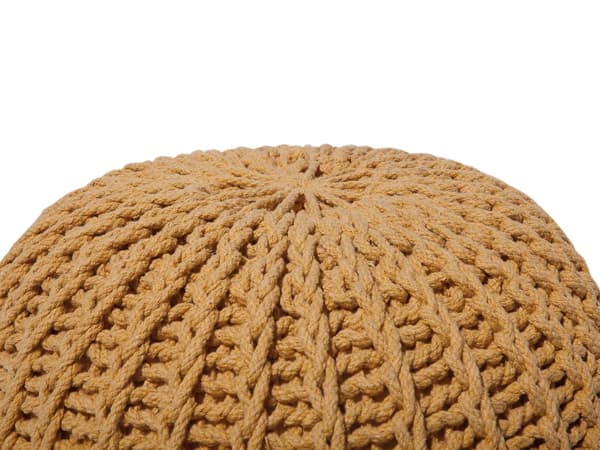 Sittpuff Ottoman Gul Stickad Bomull EPS-pärlor fyllning Rund Liten fotpall 50 x 35 cm