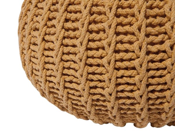 Sittpuff Ottoman Gul Stickad Bomull EPS-pärlor fyllning Rund Liten fotpall 50 x 35 cm