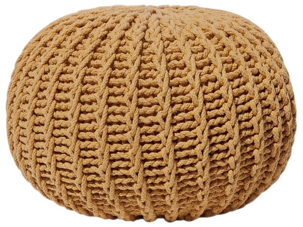 Sittpuff Ottoman Gul Stickad Bomull EPS-pärlor fyllning Rund Liten fotpall 50 x 35 cm