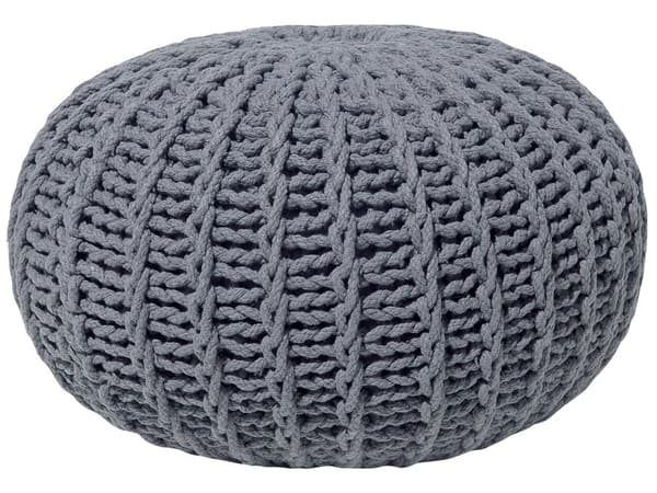 Sittpuff Ottoman Mörkgrå Stickad Bomull EPS-pärlor fyllning Rund Liten fotpall 50 x 35 cm
