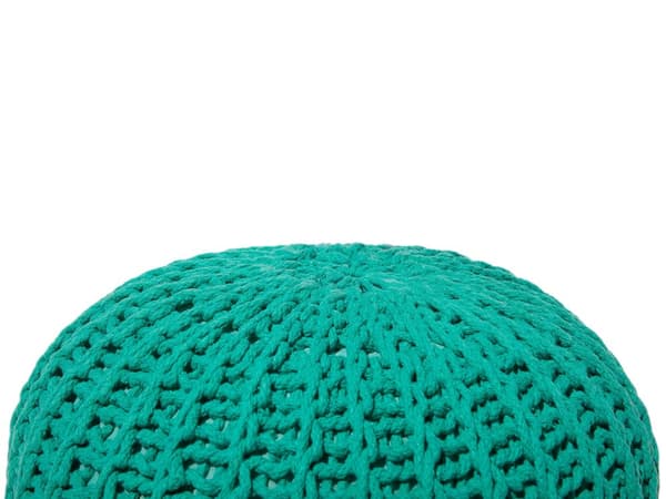 Sittpuff Ottoman Smaragdgrön Stickad Bomull EPS-pärlor fyllning Rund Liten fotpall 50 x 35 cm