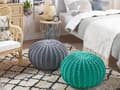 Miniatyrbild 2 av 6: Sittpuff Ottoman Smaragdgrön Stickad Bomull EPS-pärlor fyllning Rund Liten fotpall 50 x 35 cm