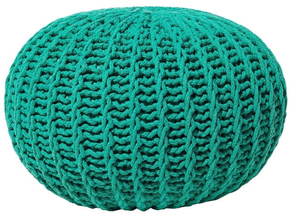 Sittpuff Ottoman Smaragdgrön Stickad Bomull EPS-pärlor fyllning Rund Liten fotpall 50 x 35 cm