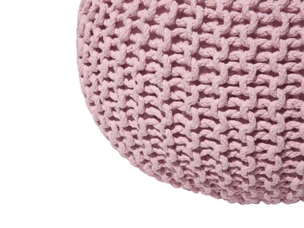 Puff Ottoman Rosa Stickad bomull EPS-pärlor Fyllning Rund Liten fotpall 50 x 35 cm