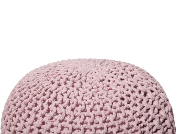 Puff Ottoman Rosa Stickad bomull EPS-pärlor Fyllning Rund Liten fotpall 50 x 35 cm