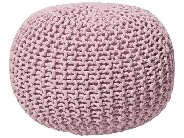 Puff Ottoman Rosa Stickad bomull EPS-pärlor Fyllning Rund Liten fotpall 50 x 35 cm