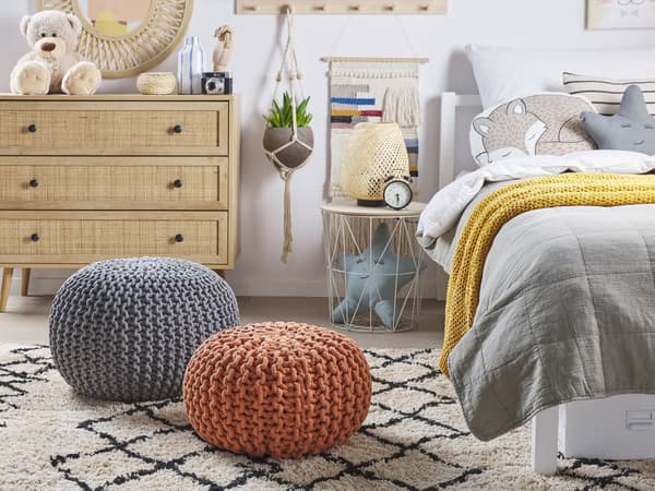Puff Ottoman Koppar Stickad bomull EPS-pärlor Fyllning Fyrkantig liten fotpall 40 x 25 cm