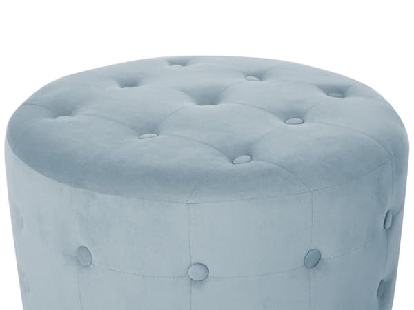 Fotpall Grå Sammet Rund Puff Knappar Tuftad klädsel Glam Ottoman Vardagsrumsmöbler