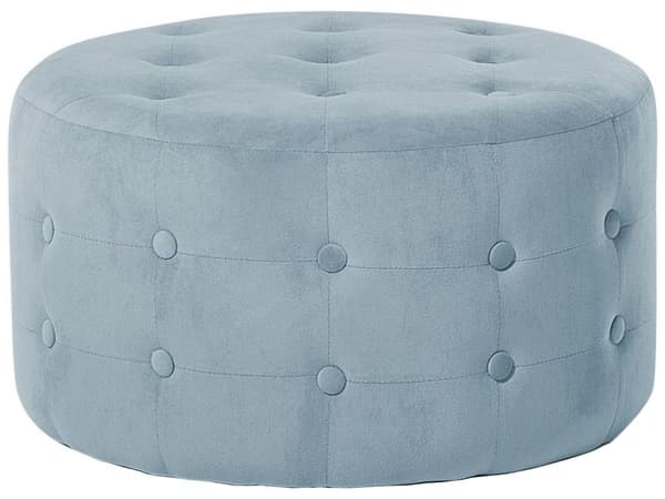 Fotpall Grå Sammet Rund Puff Knappar Tuftad klädsel Glam Ottoman Vardagsrumsmöbler