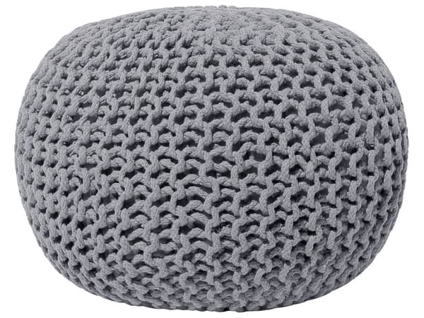 Puff Ottoman Mörkgrå Stickad bomull EPS-pärlor Fyllning Rund Liten fotpall 50 x 35 cm