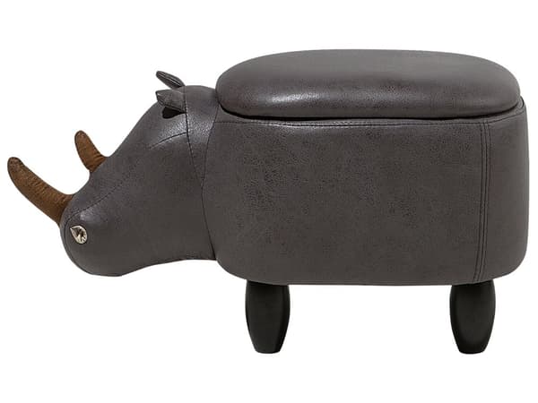Barnpall med förvaring Mörkgrå Konstläder Träben Barnrum Sittpuff