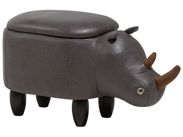 Barnpall med förvaring Mörkgrå Konstläder Träben Barnrum Sittpuff