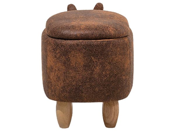 Barnpall med förvaring Ljusbrun Konstläder Träben Barnrum Sittpuff