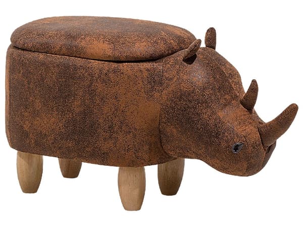Barnpall med förvaring Ljusbrun Konstläder Träben Barnrum Sittpuff