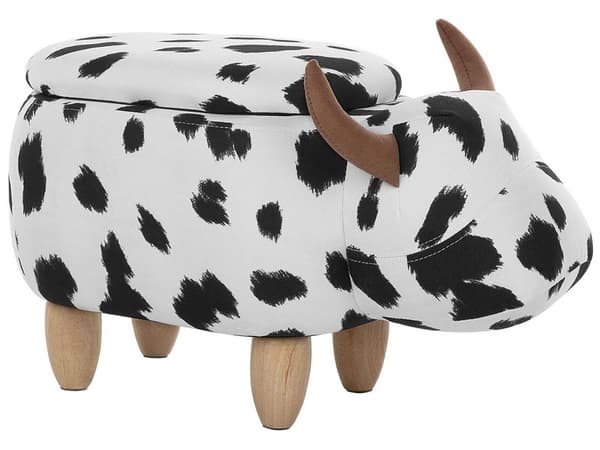 Barnpall med förvaring Svart och Vit Konstläder Träben Barnrum Sittpuff