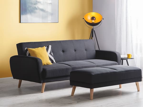Rahi musta 128 x 55 cm kangas puujalat tuftattu suorakulmio moderni