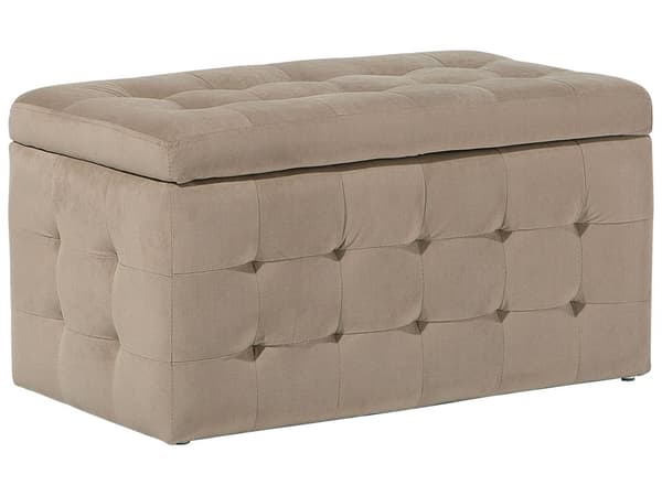 Rahi vaaleanruskea sametti verhoiltu 72 x 42 x 40 cm säilytystilalla tuftattu suorakulmio retro glamour tyyli