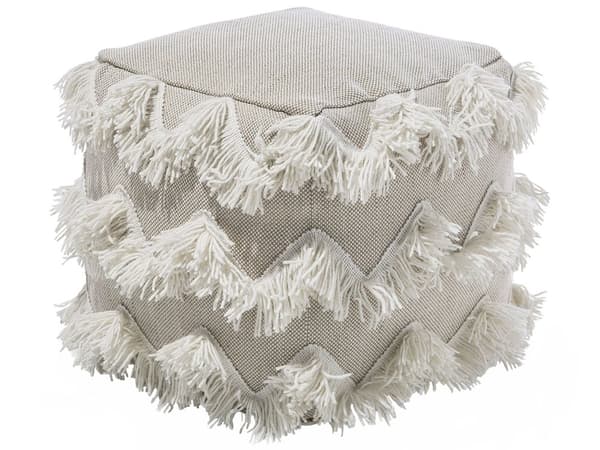 Rahi beige 45 x 44 x 44 cm puuvilla villa EPS-helmet neliö tupsut siksak-kuvio