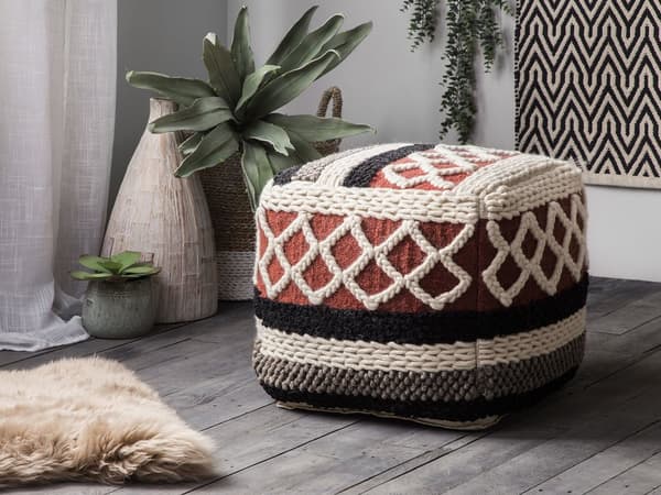 Puff Flerfärgad Bomull Flätad Makramé Boho Rustik