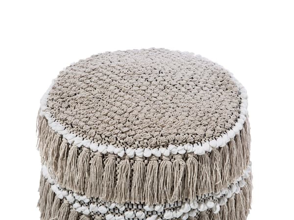 Puff Beige Bomull Tofsar och knutar Dekorativ Boho Rustik