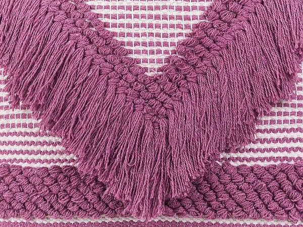 Puff Rosa Bomull Tofsar och ränder Dekorativ Boho Rustik